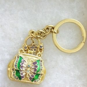 Gold Tone Rhinestone Solid Purse Keychain